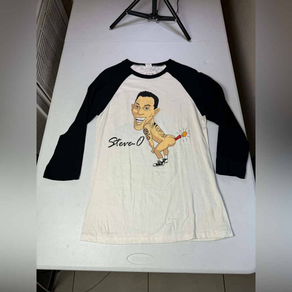 Y2K Steve O Jackass Firecracker Shirt SIGNED Size Small Baseball Raglan Vintage